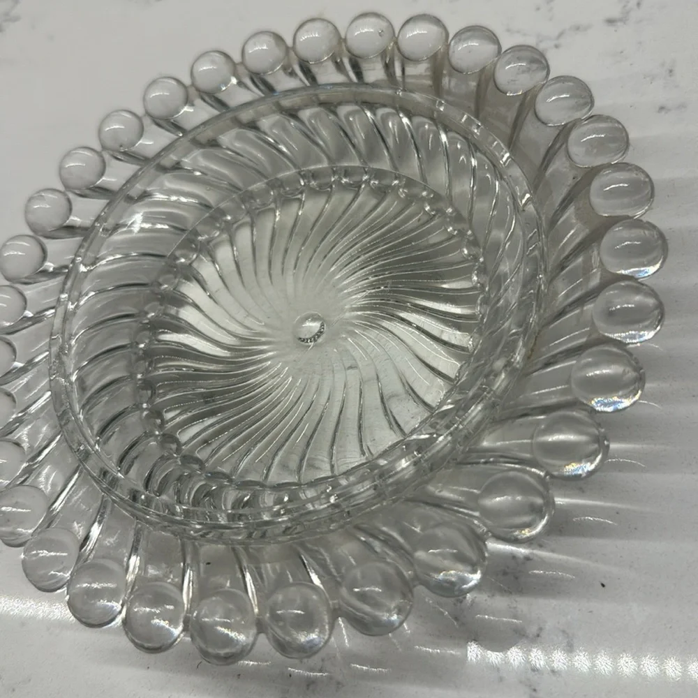 Vintage small dish Swirl and Ball Clear